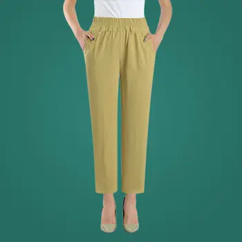 Kvinder 2021 Sommer Mode midaldrende Løse Bukser Kvindelige Elastisk Talje Casual Bukser Damer Solid Farve Lige Bukser eut l 257