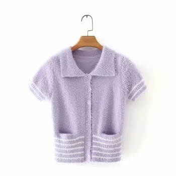 Kvinder 2021 Sød Mode Stramme Strikket Cardigan Sweater Vintage Kort Ærme Kvindelige Overtøj Smarte Toppe