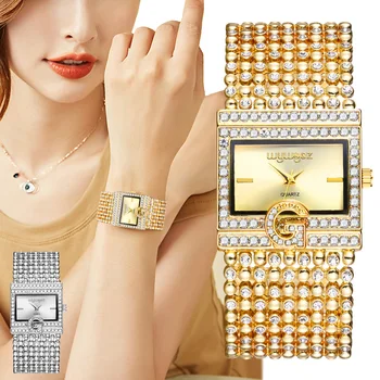 Kvinder Armbånd Luksus Damer Armbåndsur Mode Fuld Guld Diamant Rustfrit Stål Rektangulære Kvindelige Kvarts Ur Dropshipping
