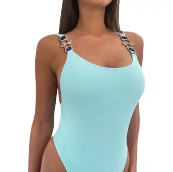 Kvinder Bodysuit Badedragt med Rhinestone Stropper Sexet Low-cut U-hals Sommer Tøj