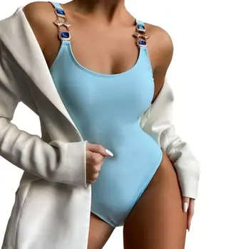 Kvinder Bodysuit Badedragt med Rhinestone Stropper Sexet Low-cut U-hals Sommer Tøj