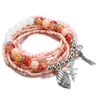 Kvinder Bohemian Armbånd Elegant Armbånd med 8Mm Naturlige Lilla Pink Krystal 108 Perler Kvast Smykker