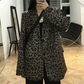 Kvinder Casual Løs Leopard Enkelt Breasted Trop Dunjakke Frakke Frakke Retro Kvindelige Piger Forår, Efterår