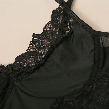 Kvinder Casual Sexy Crop Tops Solid Black Lace V-hals Fra Skulder Ryg-uden Ærmer Til Damer Camisole