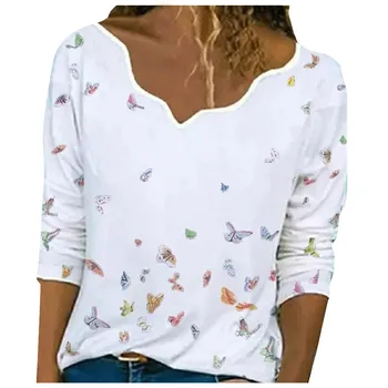 Kvinder, Damer Afslappet med Lange Ærmer Print med V-hals Pullover Toppe Skjorte Bluse, tunika styles Blusas Camisas Top Mujer De Moda Блузки 2021