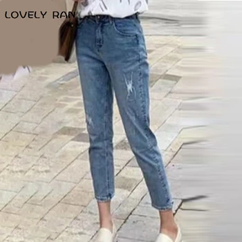Kvinder, Der Flået Hul Jeans Kvinder Casual Streetwear Bred Ben Bukser 2021 Sommeren Lady Ny Tynd Høj Talje Lige Denim Bukser