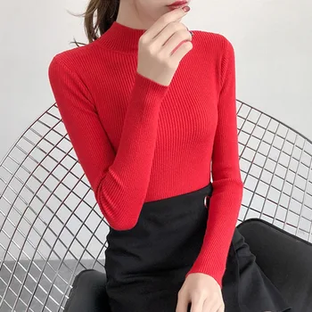 Kvinder Efterår Og Vinter Med Lange Ærmer Pullover Slim Fit Sweater Basic Trøjer Rullekrave Strik Toppe