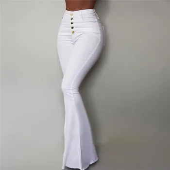 Kvinder Elasticitet Klokke-bottoms Solid Bukser med Høj Talje Elegante Lange Bukser Mode Damer i Fuld Længde Bukser Pantalon Femme