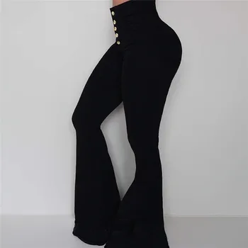 Kvinder Elasticitet Klokke-bottoms Solid Bukser med Høj Talje Elegante Lange Bukser Mode Damer i Fuld Længde Bukser Pantalon Femme