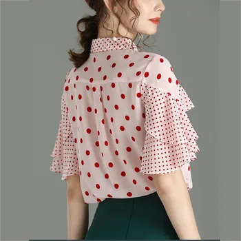 Kvinder Elegant Bluse med Retro-Shirts Bølge Punkt Print Flæser Toppe, Korte Ærmer Chiffon Top Sommer Mode Kvinder Tøj Shirt