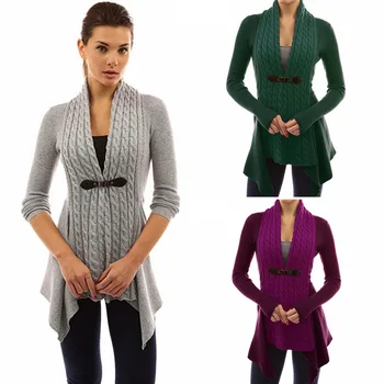 Kvinder er Efterår Og Vinter Nye Stil Tørklæde Krave langærmet Gevind Strik Sweater Solid Farve Asymmetrisk Fashion Street Pels