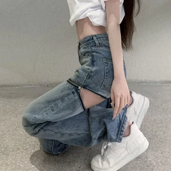 Kvinder er Høj Talje Vintage Bukser Aftagelig To-Wear Jeans-Loose Slanke Kvinder Urban Casual Sexy Bukser Piger Sommeren 2021