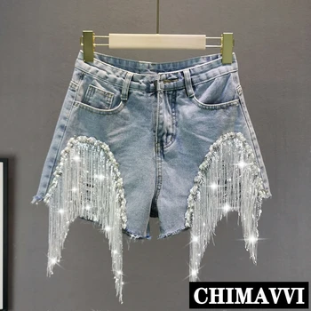 Kvinder er Sommer Hot Pants Ny Europæisk Stil Tunge Beaded Paillet Omkranset af Denim Shorts