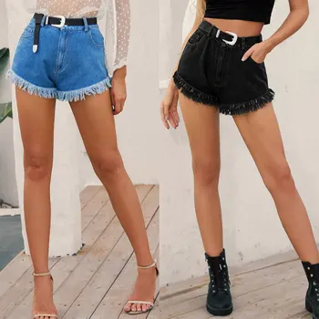 Kvinder er Sommer Sexet Mini Denim Shorts med Høj Talje Jeans Solid Farve Kvaster Fritid Korte Bukser for Kvindelige Part Clubwear
