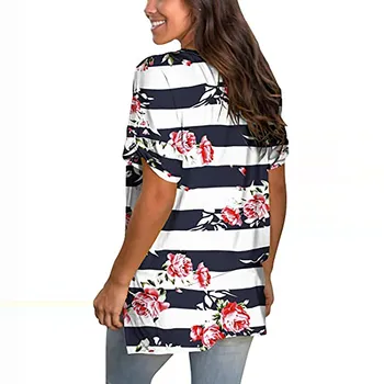 Kvinder er Sommer T-Shirts kortærmet Tunika Strappy Print med V-Hals Skulder Toppe