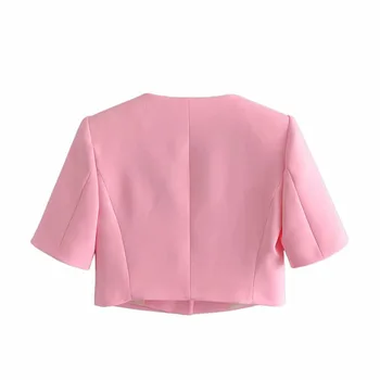 Kvinder frakke ' s Nye 2021 Sommer Pink V-hals, Kort Ærme Lomme-Knappen Dekoration Mode til Alle-match Kort Afslappet Jakkesæt Jakke