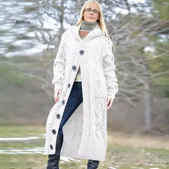 Kvinder Hooded Tykke Strikkede Sweater Cardigan Pels Lange Ærmer Vinter Varm hættekappe Nye Mode Plus Størrelse