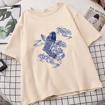 Kvinder Japan Koi Vintage Tumblr Ulzzang T-Shirts Camisetas De Mujer Harajuku Tee Shirt Femme 2021 Toppe Roupas Femininas Vetement