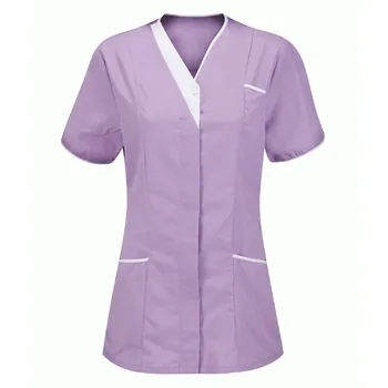 Kvinder kortærmet V-neck Tops for at Arbejde Ensartet Blomster Print Lomme Bluse Overalls Sygeplejerske Tilbehør
