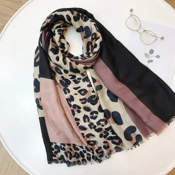 Kvinder Leopard Dot Patchwork Sjal Tørklæde Spanien Frynser Viscose Efterår Og Vinter Foulard Pashminas Bufandas Muslimske Sjaal Wrap Hijab