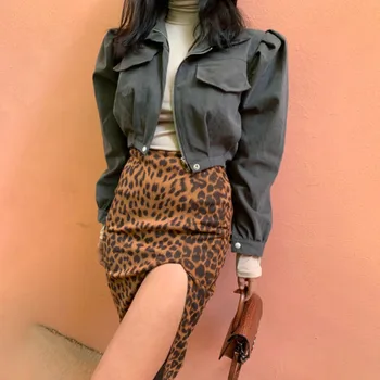 Kvinder Leopard Mode Split Nederdel Damer Elegant Nederdel til Fest Shopping Daglige Slid