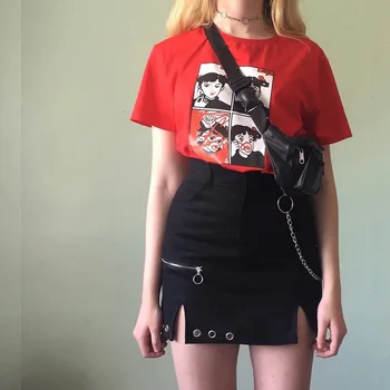 Kvinder Mini Denim Nederdele Y2K Chian Teen Piger Opdelt Sort Høj Talje for En Linje Gotisk Punk High Street School Sommer Tøj