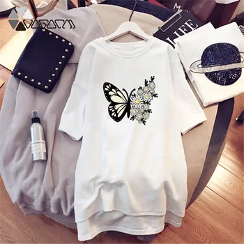 Kvinder Mini Kjole Butterfly Sexet T-Shirt Sommer Mode Kjoler Plus Size Casual Kvindelige Vestidos Toppe Sort Hvid Sundresses Søde Piger