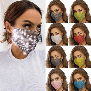 Kvinder Mode Face-Maske Med Rhinestone Elastisk Genanvendelige Vaskbar Jul Masker Ansigt Bandana Ansigt Indretning Smykker Party Gave