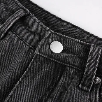 Kvinder Mode Harajuku Høj Talje slidte Jeans Damer Kvindelige Stilfulde og Solide Farve Lige Denim Bukser til Shopping Daglige Slid