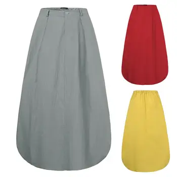 Kvinder Nederdel med Høj Talje ensfarvet Bomuld Blanding Store Hem Lomme Maxi Nederdel Streetwear til Fest Bløde Pige Tøj