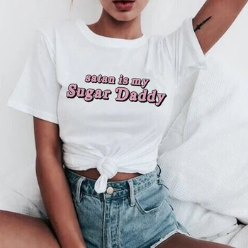 Kvinder New Ja Daddy T-Shirt Harajuku T-shirt Ullzang 90'erne Tshirt Top Tees Kvinder Satan Er Min Sugar Daddy Æstetiske Søde piger