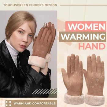 Kvinder Opvarmning Hånd Ruskind Snefnug Handsker Rører Skærmen Fortykket Fleece Foret Varme Handsker SDFA88