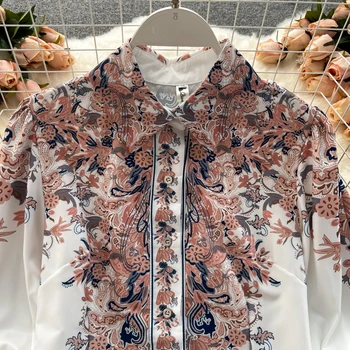 Kvinder Palace Print Retro Langærmet Slim Fit Nye Mode Shirt, Toppe Camisas Mujer Tøj Koreanske Ropa De Mujer Bluse S807