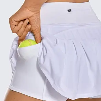 Kvinder Plus Size 2-I-1 Tennis Skorts Quick-Dry Atletisk Sport, der Kører Plisserede Golf Nederdele Midten Talje Shorts med Lommer