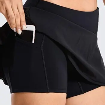 Kvinder Plus Size 2-I-1 Tennis Skorts Quick-Dry Atletisk Sport, der Kører Plisserede Golf Nederdele Midten Talje Shorts med Lommer