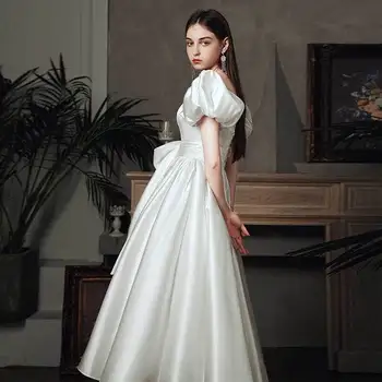 Kvinder Prinsesse Hepburn Stil Vintage Satin Hvid Høj Talje Bryllup Part Kjole Til Aften