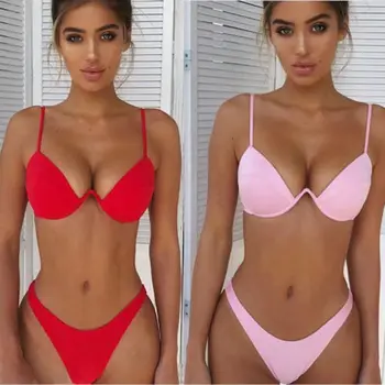 Kvinder Push Up Sexet Push Up Brazilian Bikini Sæt Unpadded 4 Farve Strappy Bikini Sæt e Badedragt badedragt