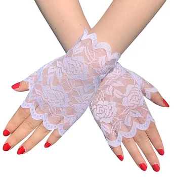 Kvinder ' s blomster blonder korte handsker solcreme håndled længde fingerløse handsker kørsel bryllup brude part kostume tilbehør