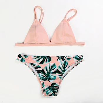 Kvinder Sexy Bikini Blad Trykt To-Delt Split Bikini Sæt Til Sommer Strand Badedragt Badedragt Badetøj Bikini Sæt