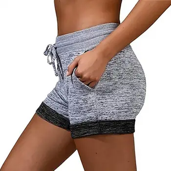 Kvinder Shorts Farve Blok Hurtig Tørring Høj Talje Snøre Korte Bukser til Yoga
