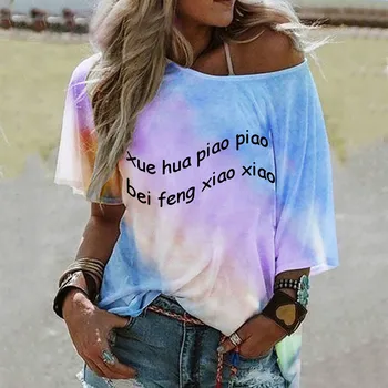 Kvinder Sommer T-Shirt Afslappet Gradient Farve Kort Ærme t-Shirts Streetwear Y2k Grafisk Print Løse Overdele Plus Size#g3