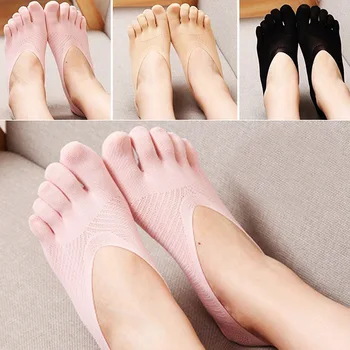 Kvinder Sommeren Fem-finger Sokker Kvindelige ultratynde sok Sjove Tå usynlige sokken med silikone anti-skid åndbar anti-friktion