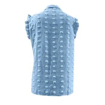Kvinder Sommeren Shirts Kontor Dame Top Revers Ærmeløs Vest Shirt Ensfarvet 2021 Mode Broderet Cardigan-Oversized Bluse