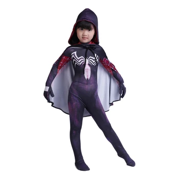 Kvinder Spider-Gwen Cosplay Kostumer Spandex sort Gwen Hættetrøjer med Hovedbeklædning Kostumer Velegnet til Halloween 24 Timer Sendes Ud