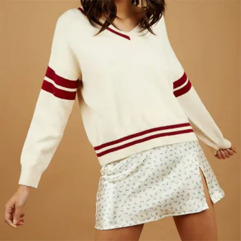 Kvinder Strikkede Sweater Uregelmæssige Stribe 2021 Mode Sweater Vintage Ærmeløs Kvindelige Vest ChicTops Strik Sweatshirt