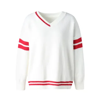 Kvinder Strikkede Sweater Uregelmæssige Stribe 2021 Mode Sweater Vintage Ærmeløs Kvindelige Vest ChicTops Strik Sweatshirt