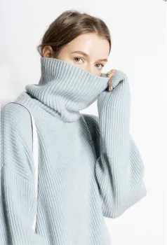 Kvinder Sweater Vinter 2020 Nye Fahion Høj-Hals Løse Toppe Afslappet Slank Lang Uld Pullover Sweater