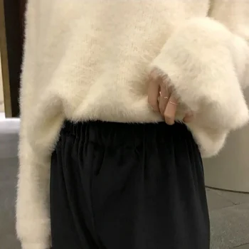 Kvinder Sætter Elegante Bred Ben Bukser Solid Sweater Casual Korean Style Retro Klassiske Komfortabel Elastisk Talje Studerende Enkel Ny