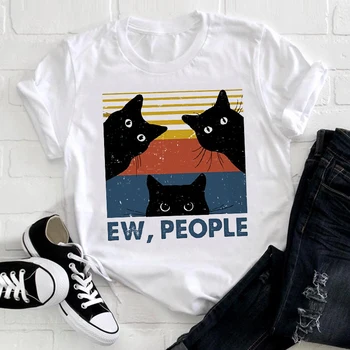 Kvinder Sød Kat Pet Stribet Tegneserie Stil Tøj 2021 Sjove Udskrivning Tøj Print Tshirt Kvindelige Tee bedste Damer Grafisk T-shirt