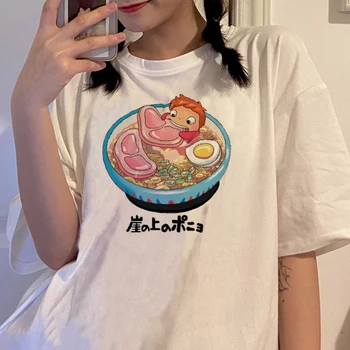 Kvinder T-shirt 2021 Harajuku Søde Kat Spiser Noodle Print Top Mode Retro Løs T-shirt Sommer Sort koreanske Ins Stil Tøj